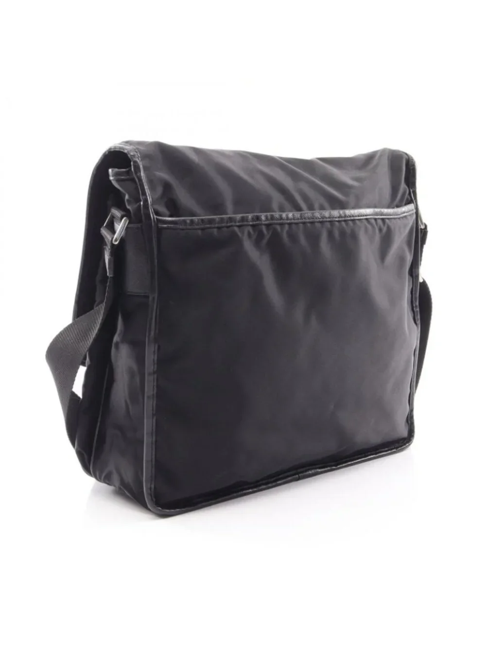 Prada Shoulder Bag to Line Guru Logo Black Nylon Saffiano Leather to
